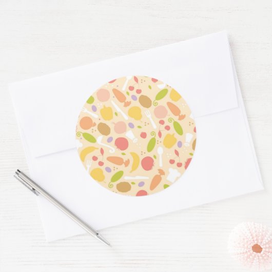 Vegetarisch kookpatroon achtergrond ronde sticker (Envelop)