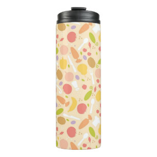 Vegetarisch kookpatroon achtergrond thermosbeker