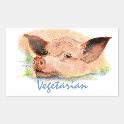 Vegetarisch met Schattigee Waterverf Varken Rechthoekige Sticker (Voorkant)