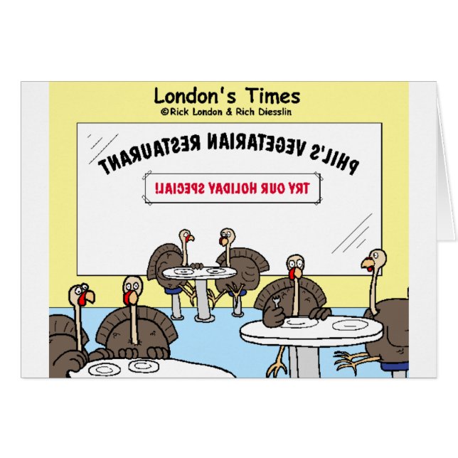 Vegetarische kalkoen Offbeat Cartoon Grappige Cade (Voorkant Horizontaal)