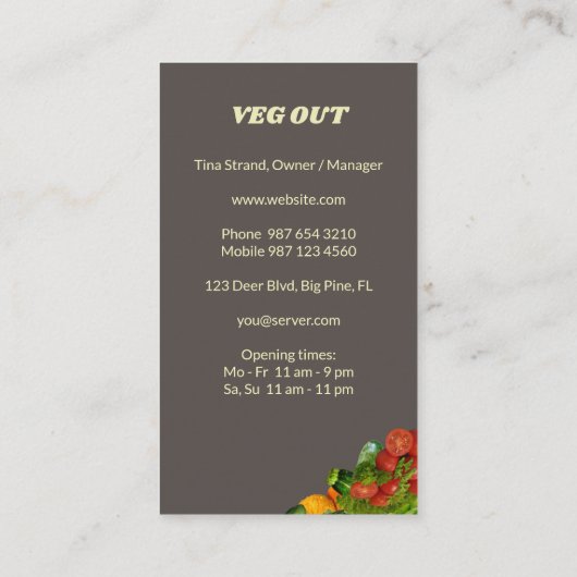 Vegetarische keuken visitekaartje (Achterkant)
