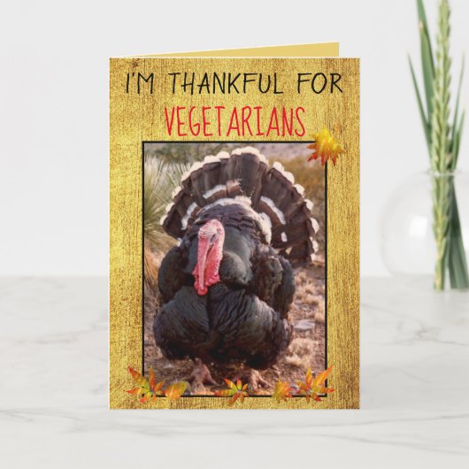 Vegetarische Thanksgiving Turkije Foto Fall Blader Kaart (Voorkant)