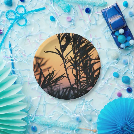 Vegetatie bij zonsondergang papieren bordje (Feest)