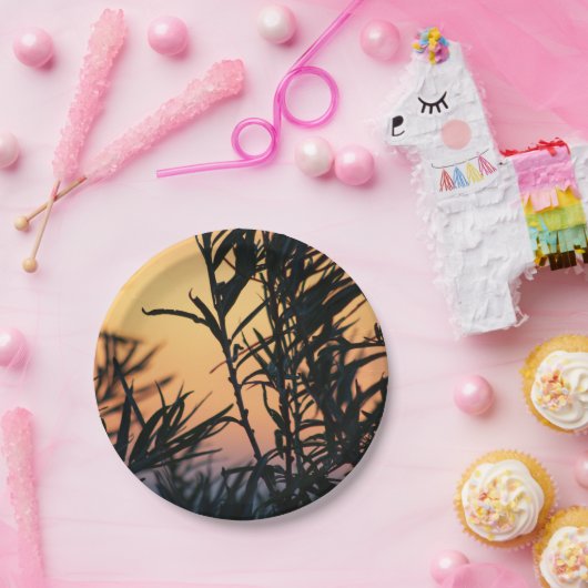 Vegetatie bij zonsondergang papieren bordje (Feest)