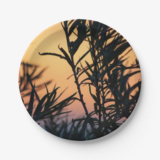 Vegetatie bij zonsondergang papieren bordje (Voorkant)