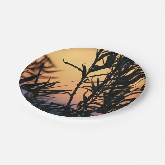 Vegetatie bij zonsondergang papieren bordje (Gekanteld)