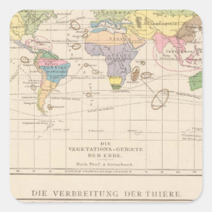 Vegetationsgebiete, Thiere Atlas Map Vierkante Sticker