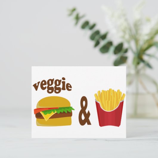 Veggie Burger en Fries Briefkaart (Staand voorkant)