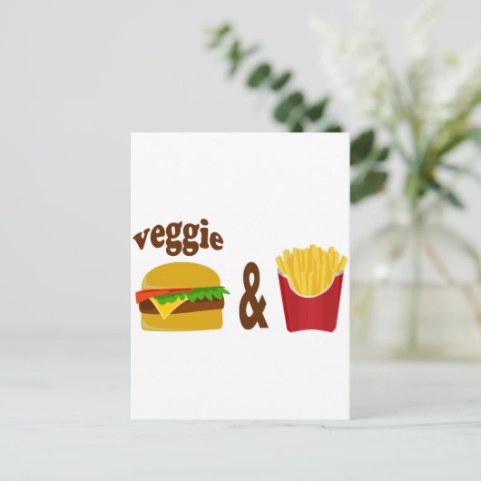 Veggie Burger en Fries Briefkaart (Staand voorkant)