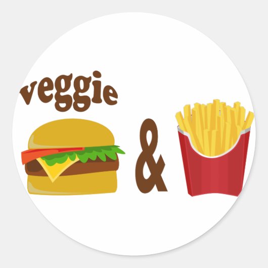 Veggie Burger en Fries Ronde Sticker (Voorkant)