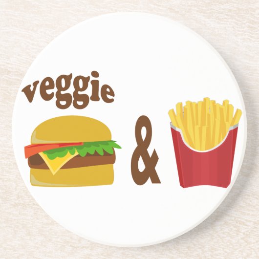 Veggie Burger en Fries Zandsteen Onderzetter (Voorkant)