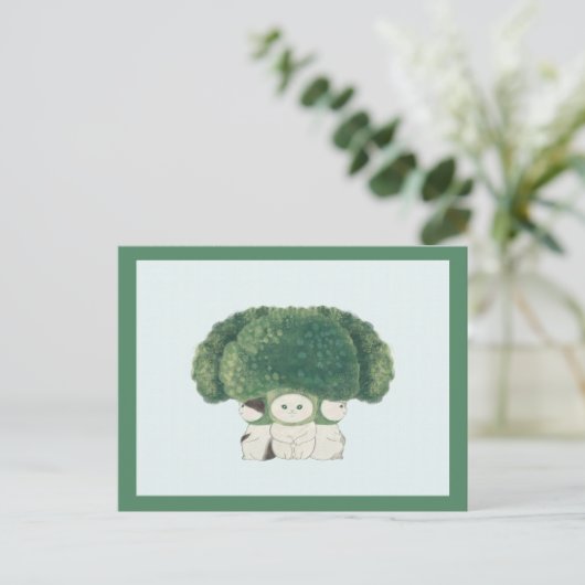 Veggie Cats Postcard -broccoli cat- Briefkaart (Staand voorkant)