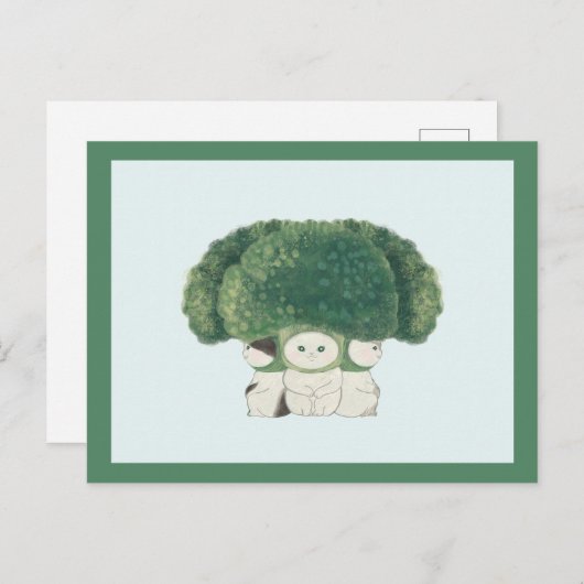 Veggie Cats Postcard -broccoli cat- Briefkaart (Voorkant / Achterkant)