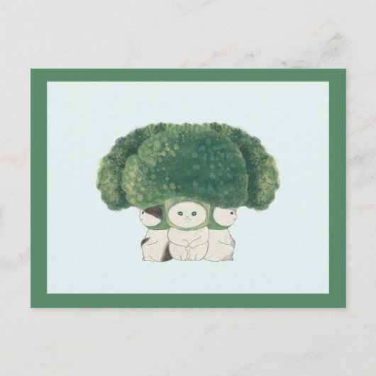 Veggie Cats Postcard -broccoli cat- Briefkaart (Voorkant)