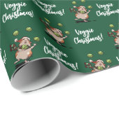 Veggie Christmas! Cute Guinea Pig Juggling Sprouts Cadeaupapier (Rol Hoek)