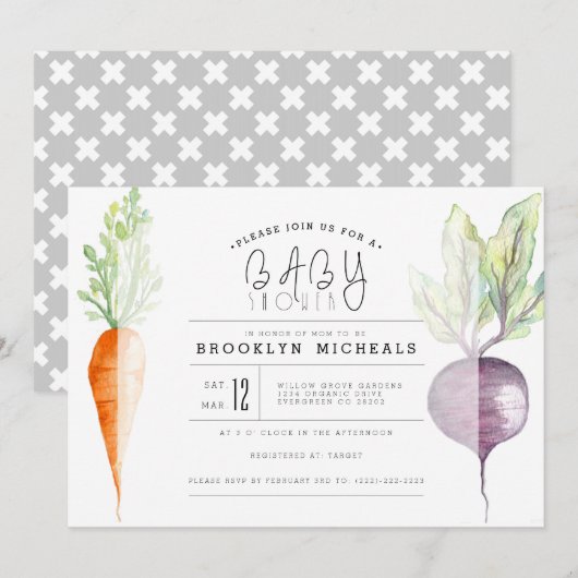 Veggie Duo | Bieten & Wortel Waterverf Baby shower Kaart (Voorkant / Achterkant)