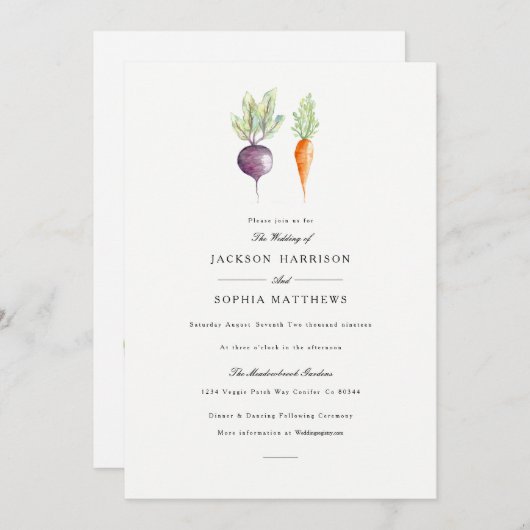 Veggie Duo | Waterverf bruiloft uitnodigen Kaart (Voorkant / Achterkant)