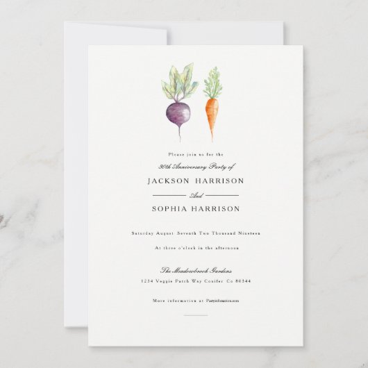 Veggie Duo | Waterverf Jubileum Uitnodigen Kaart (Voorkant)