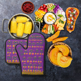 Veggie-kalkoenen en zonnebloemen paarse ovenwant & pannenlap set