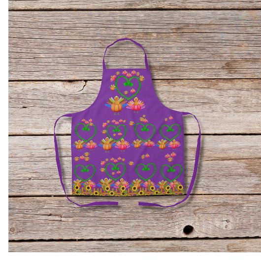 Veggie-kalkoenen en zonnebloemen paarse schort