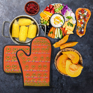 Veggie-kalkoenen en zonnebloemen sinaasappel ovenwant & pannenlap set