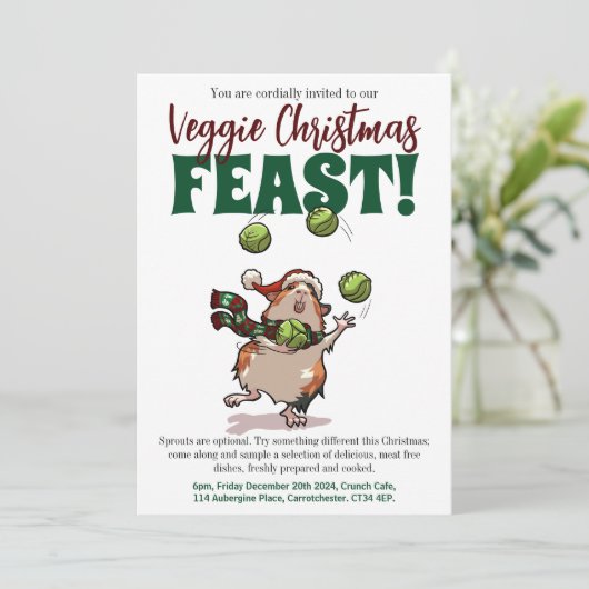 Veggie Kerst Feest Cavia Juggling Sprouts Kaart (Staand voorkant)