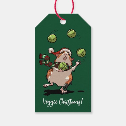 Veggie Kerstmis! Cavia jongleerspruiten Cadeaulabel (Voorkant)