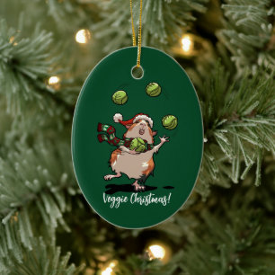 Veggie Kerstmis! Cavia jongleerspruiten Keramisch Ornament