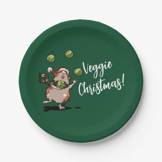 Veggie Kerstmis! Cavia jongleerspruiten Papieren Bordje (Voorkant)
