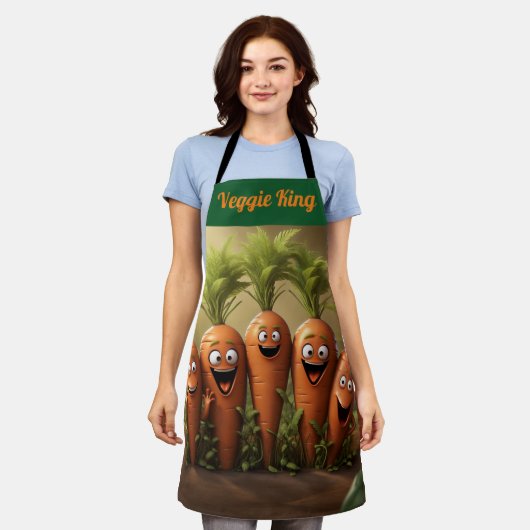 "Veggie King" Leuke Cartoon Wortelen Chef Schort (Gedragen)