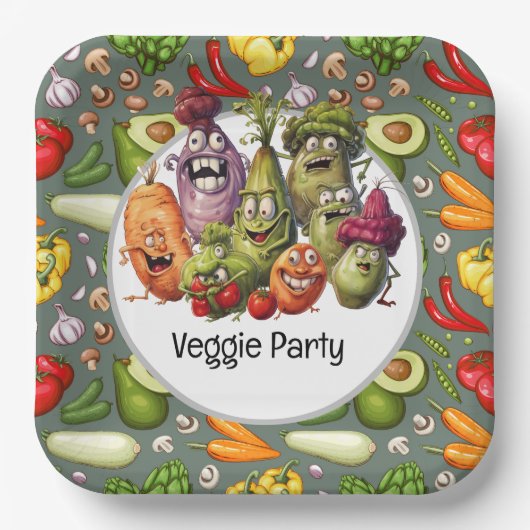 Veggie Party voor vegetarisch grappig Papieren Bordje (Voorkant)