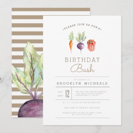 Veggie Patch | Waterverf Birthday Bash Kaart (Voorkant / Achterkant)