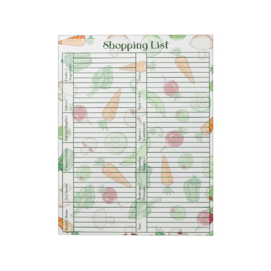 Veggie Shopping List Notitieblok (Linkerzijde)
