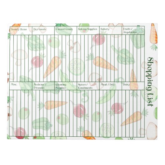 Veggie Shopping List Notitieblok (Voorkant)