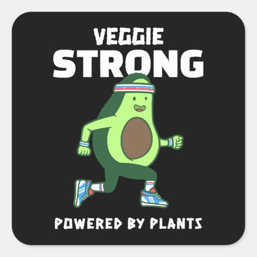 Veggie Strong, Powered by planten Vierkante Sticker (Voorkant)