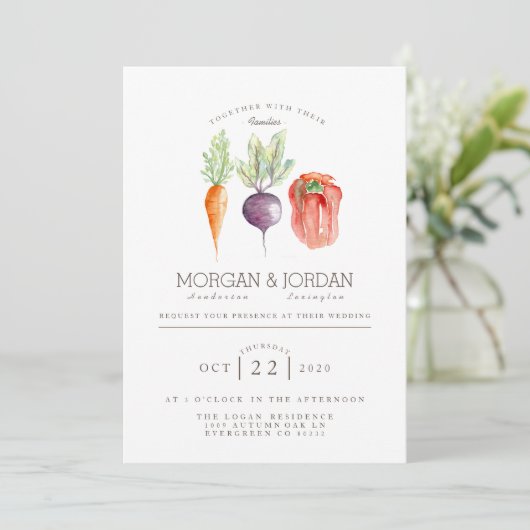 Veggie Trio | Groente Waterverf bruiloft Kaart (Staand voorkant)