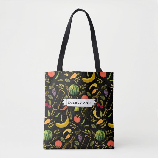 Veggies and Gold Bottles Foodie Hipster Pattern Tote Bag (Voorkant)
