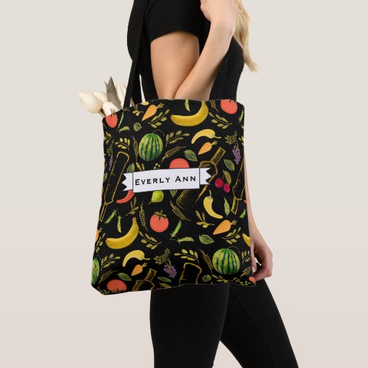 Veggies and Gold Bottles Foodie Hipster Pattern Tote Bag (Dichtbij)