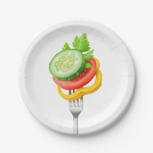 Veggies op een vork papieren bordje