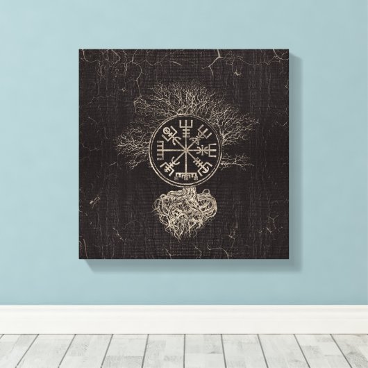 Vegvisir and Tree of life - Yggdrasil Canvas Afdruk (Insitu (Houten vloer))