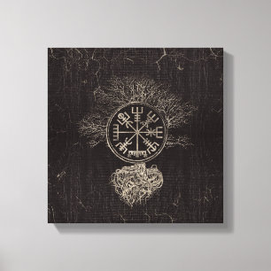 Vegvisir and Tree of life - Yggdrasil Canvas Afdruk
