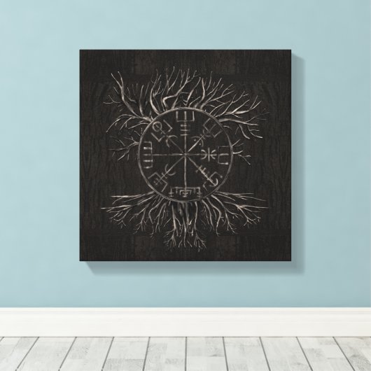 Vegvisir and Tree of life Yggdrasil Canvas Afdruk (Insitu (Houten vloer))