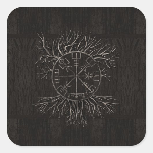 Vegvisir and Tree of life Yggdrasil Vierkante Sticker (Voorkant)