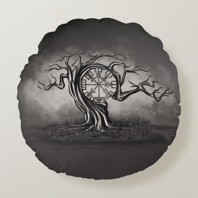 Vegvisir-boom Rond Kussen (Voorkant)