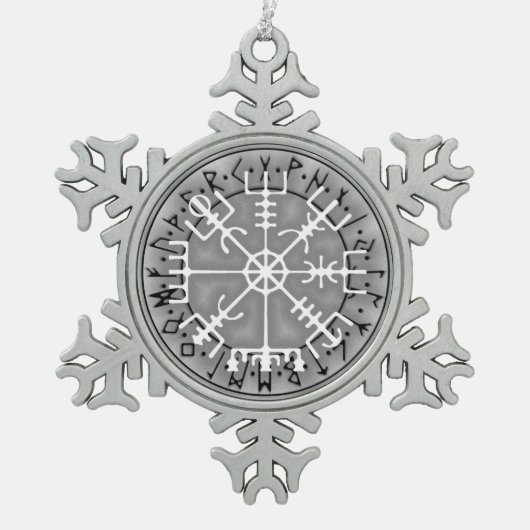 Vegvísir IJslandse magische amulettrap Tin Sneeuwvlok Ornament (Voorkant)