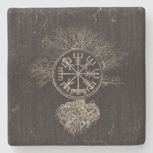 Vegvisir met Boom van het leven Yggdrasil Stenen Onderzetter