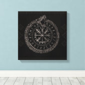 Vegvisir met Ouroboros en runes Canvas Afdruk (Insitu (Houten vloer))