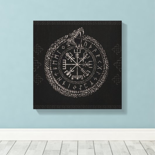 Vegvisir met Ouroboros en runes Canvas Afdruk (Insitu (Houten vloer))