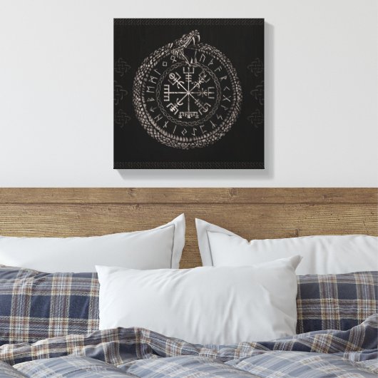 Vegvisir met Ouroboros en runes Canvas Afdruk (Insitu (Slaapkamer))