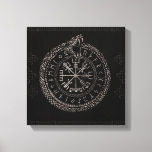 Vegvisir met Ouroboros en runes Canvas Afdruk